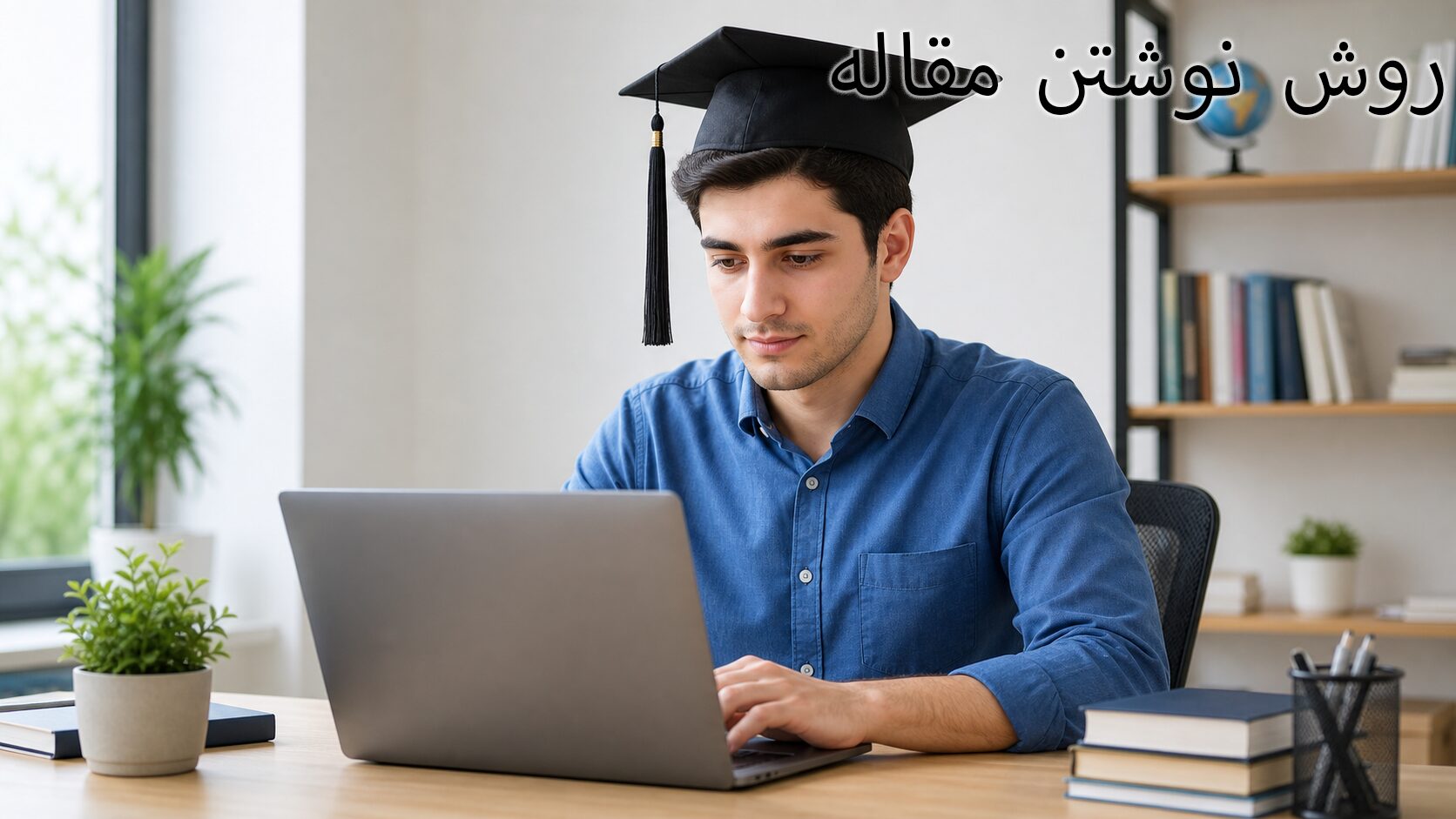 دانشجو درحال نوشتن روی لپتاپ